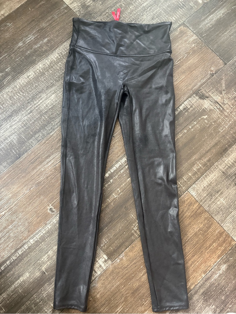SPANX Black Faux Leather-Look Leggings medium
